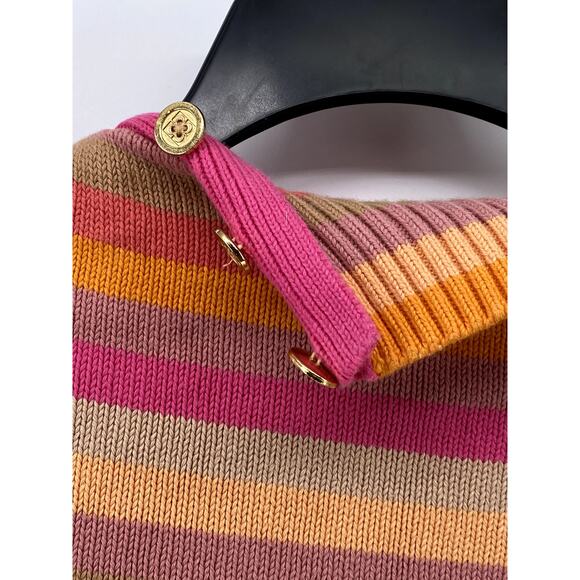 LIZ CLAIBORNE Women's Pink-Orange Striped Knit Button Mock-Neck Sweater SZ M - Picture 4 of 10